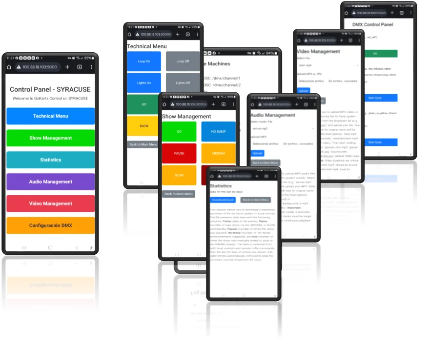 GoKart ShowMaster web app control screens